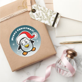 Adesivo Redondo Pinguim Legal Com Chapéu de Papai Noel