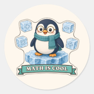 Adesivo Redondo Pinguim Math É Legal com Cubos de Símbolos Matemát
