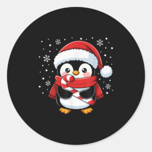 Adesivo Redondo Pinguim Natal Cana de Açúcar de Natal Inverno Meni