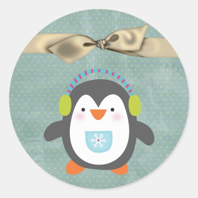Adesivo Redondo Pinguim Natal de Envelope de 20 - 1,5" (Frente)
