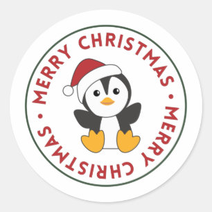 Adesivo Redondo Pinguim Natal Neve Animais de inverno Pinguins Cla