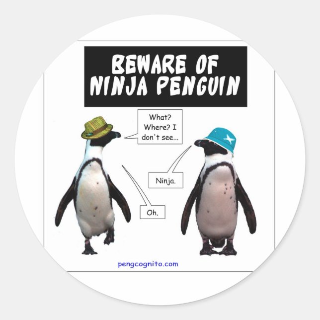 Adesivo Redondo Pinguim Ninja (Frente)
