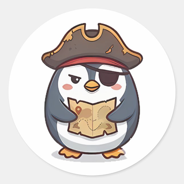 Adesivo Redondo Pinguim Pirata (Frente)