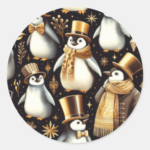 Adesivo Redondo Pinguim preto e Ouro