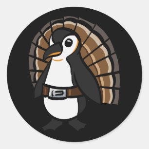 Adesivo Redondo Pinguim que veste um traje do peru