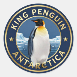 Adesivo Redondo 🐧 Pinguim Rei Antártida Ave Polar