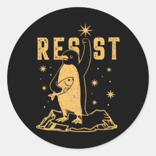 Adesivo Redondo Pinguim resiste aos pinguins protestando contra ta