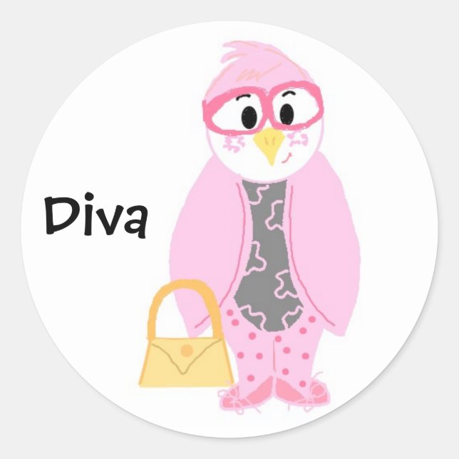 Adesivo Redondo Pinguim Rosa Diva (Frente)