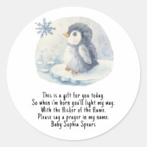 Pinguim. Rótulo da vela de oração