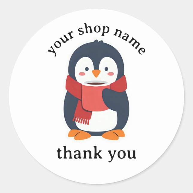 Adesivo Redondo Pinguim tomando café quente com um cachecol aconch (Frente)