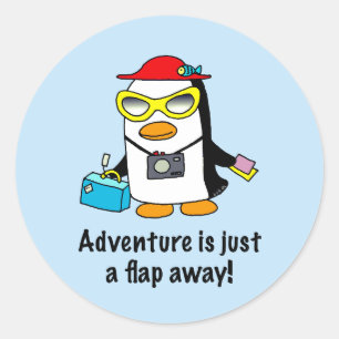 Adesivo Redondo Pinguim Turista Aventura ao Alcance