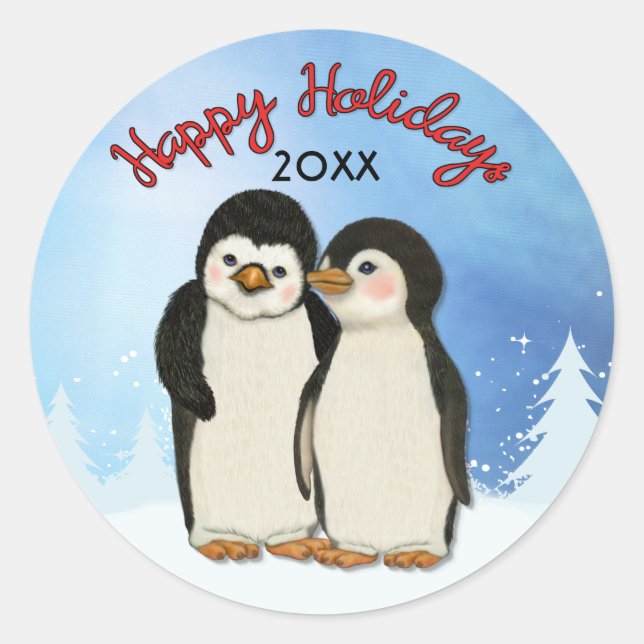 Adesivo Redondo Pinguim Vinheta de Natal (Frente)