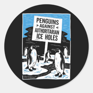 Adesivo Redondo Pinguins Anti-Trump Resiste Contra Autoria I