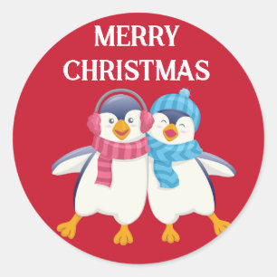 Adesivo Redondo Pinguins bonitinhos de Natal Personalizados