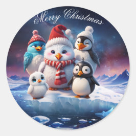 Adesivo Redondo Pinguins bonitos estilo cartoon, amigos.