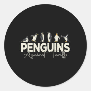Adesivo Redondo Pinguins contra Tarifas Animais Engraçados Retro R