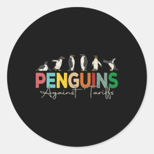 Adesivo Redondo Pinguins contra Tarifas Humor Animal Retro Resist