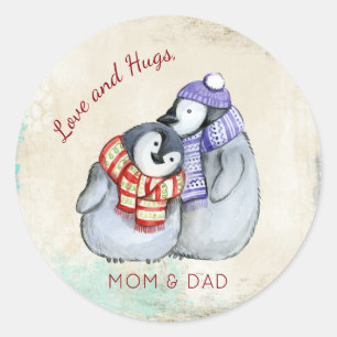 Adesivo Redondo Pinguins Cudlong Personalizados para Natal