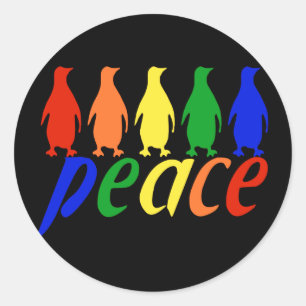 Adesivo Redondo Pinguins da paz do arco-íris