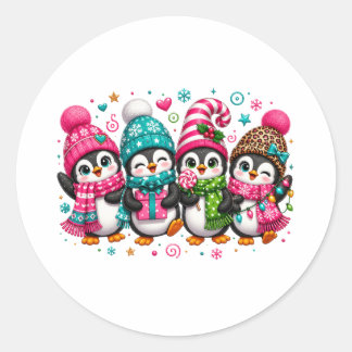 Adesivo Redondo Pinguins de Natal Adoráveis