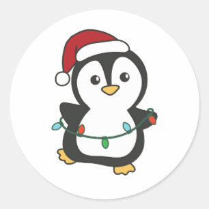 Adesivo Redondo Pinguins de Natal de Inverno Pinguins