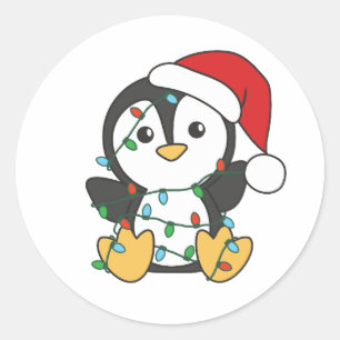 Adesivo Redondo Pinguins de Natal de Inverno Pinguins
