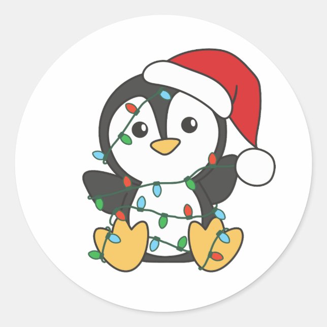 Adesivo Redondo Pinguins de Natal de Inverno Pinguins (Frente)