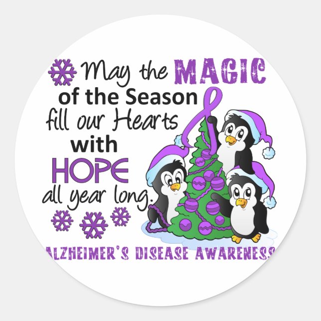 Adesivo Redondo Pinguins de Natal Doença de Alzheimer (Frente)