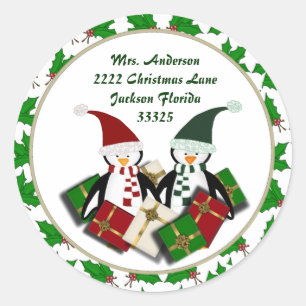 Adesivo Redondo Pinguins de Natal e Stickers