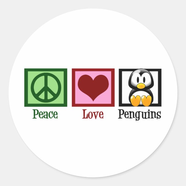 Adesivo Redondo Pinguins de Paz e Amor (Frente)