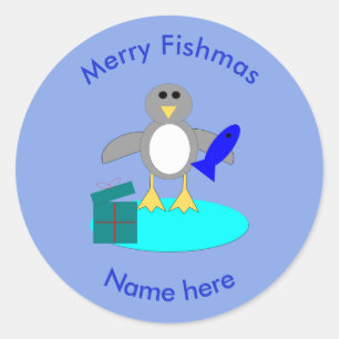 Adesivo Redondo Pinguins de Pinguim de Natal Feliz