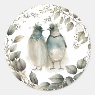 Adesivo Redondo Pinguins e Vegetação em Aquarela
