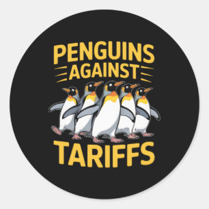 Adesivo Redondo Pinguins Engraçados Contra Tarifas Dia da Libertaç