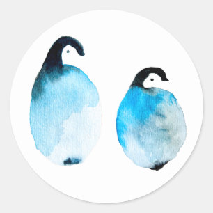 Adesivo Redondo Pinguins fofos aquarela