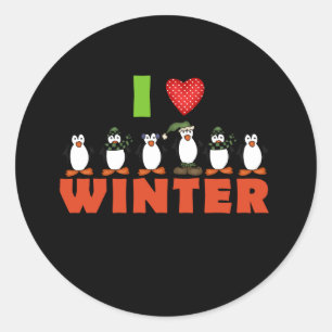 Adesivo Redondo Pinguins I Love Winter Holidations