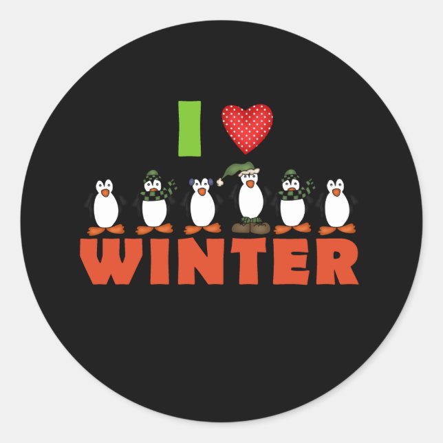 Adesivo Redondo Pinguins I Love Winter Holidations (Frente)