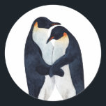 Adesivo Redondo Pinguins Imperador Aquarela<br><div class="desc">casal de pinguins imperador pintados à aquarela</div>