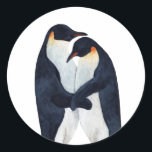 Adesivo Redondo Pinguins imperadores de aquarela<br><div class="desc">pinguins imperadores de casal pintados com aquarelas</div>