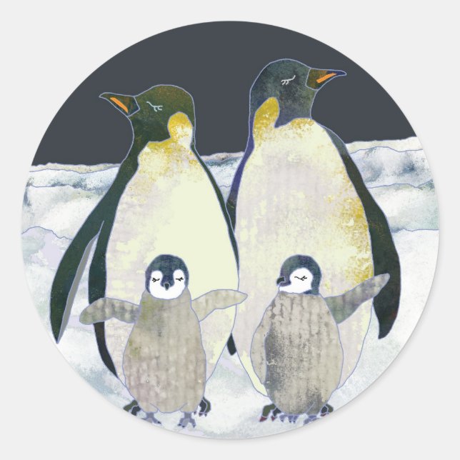 Adesivo Redondo Pinguins Imperadores na Antártica (Frente)