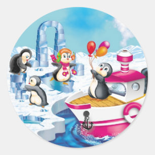 Adesivo Redondo pinguins na Antártica