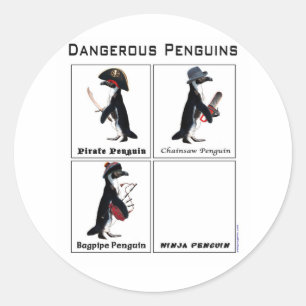 Adesivo Redondo pinguins perigosos