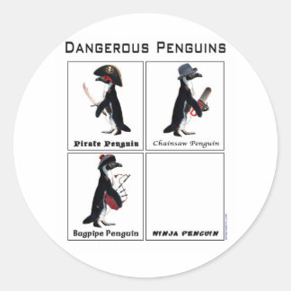Adesivo Redondo pinguins perigosos