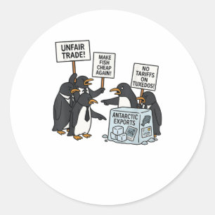 Adesivo Redondo Pinguins protestam contra Tarifas Engraçado Tar Pi