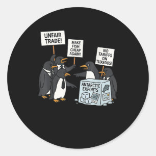 Adesivo Redondo Pinguins protestam contra Tarifas Engraçado Tar Pi