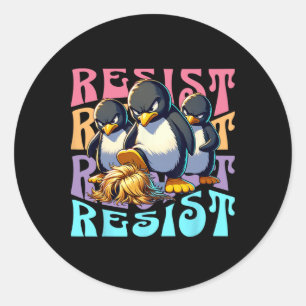 Adesivo Redondo Pinguins Retro Resistir Protesto Contra Tarifas Ho