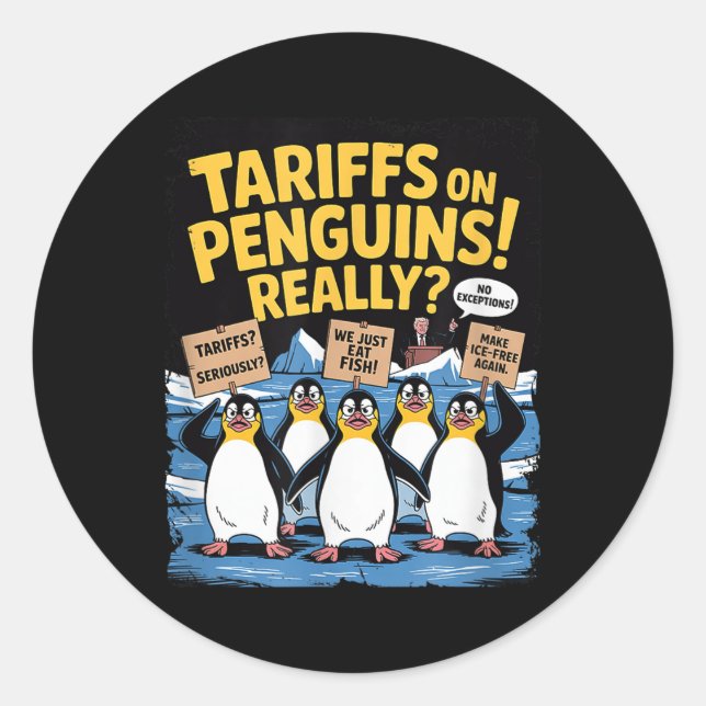Adesivo Redondo Pinguins Tarifários Sobe Ouvem Res Engraçadas Da I (Frente)