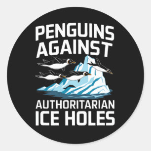 Adesivo Redondo Pinguins Trump Contra Buracos De Gelo Autoritários