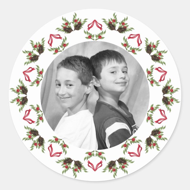 Adesivo Redondo Pinhas, cones e bagas, varas, círculo-mandala (Frente)