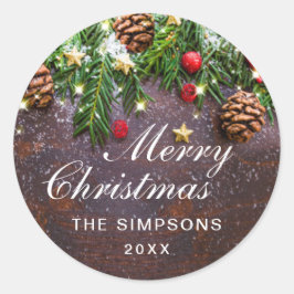 Adesivo Redondo Pinhas Galhos Rustico Feliz Natal Feriado
