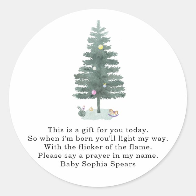 Adesivo Redondo Pinheira aquarela - Orações para bebê (Frente)